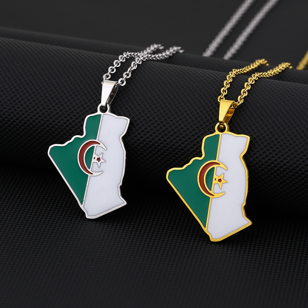 Women'S Fashion Guide - Africa Algeria Map Flag Pendant Necklace