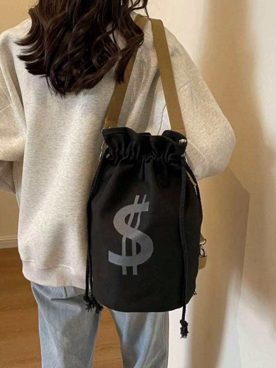 Black Canvas Drawstring Crossb - Canvas Tote Bag ulasan dan harga