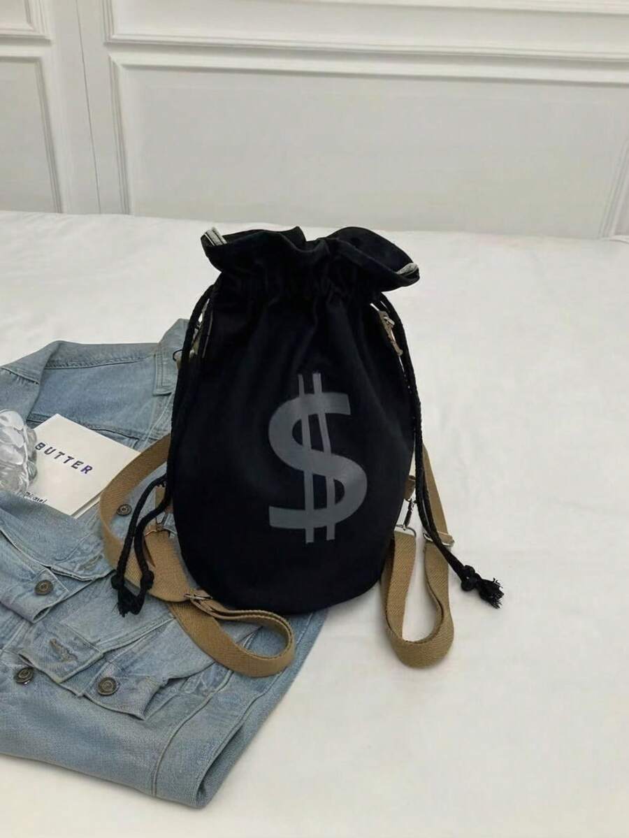 Black Canvas Drawstring Crossb - Canvas Tote Bag ulasan dan harga
