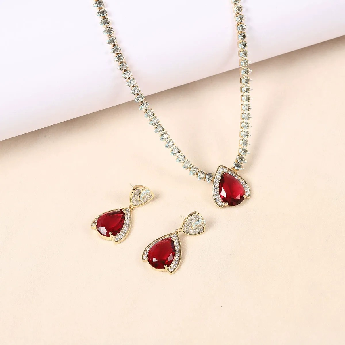 Red Zirconia Pendant Necklace  - Women Fashion Uae ulasan dan harga