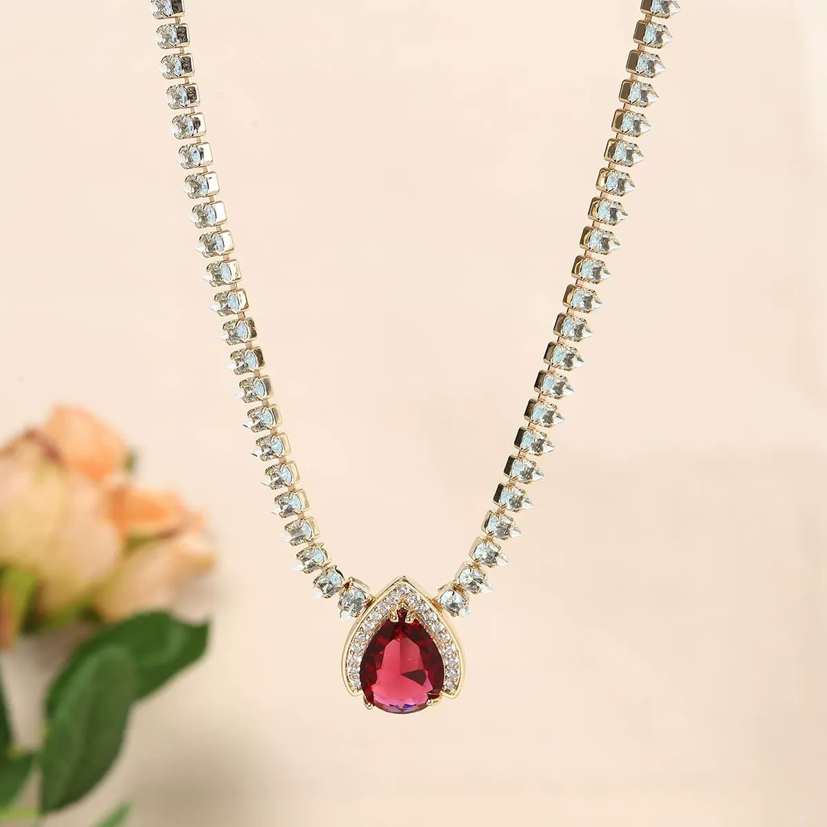 Red Zirconia Pendant Necklace  - Women Fashion Uae ulasan dan harga