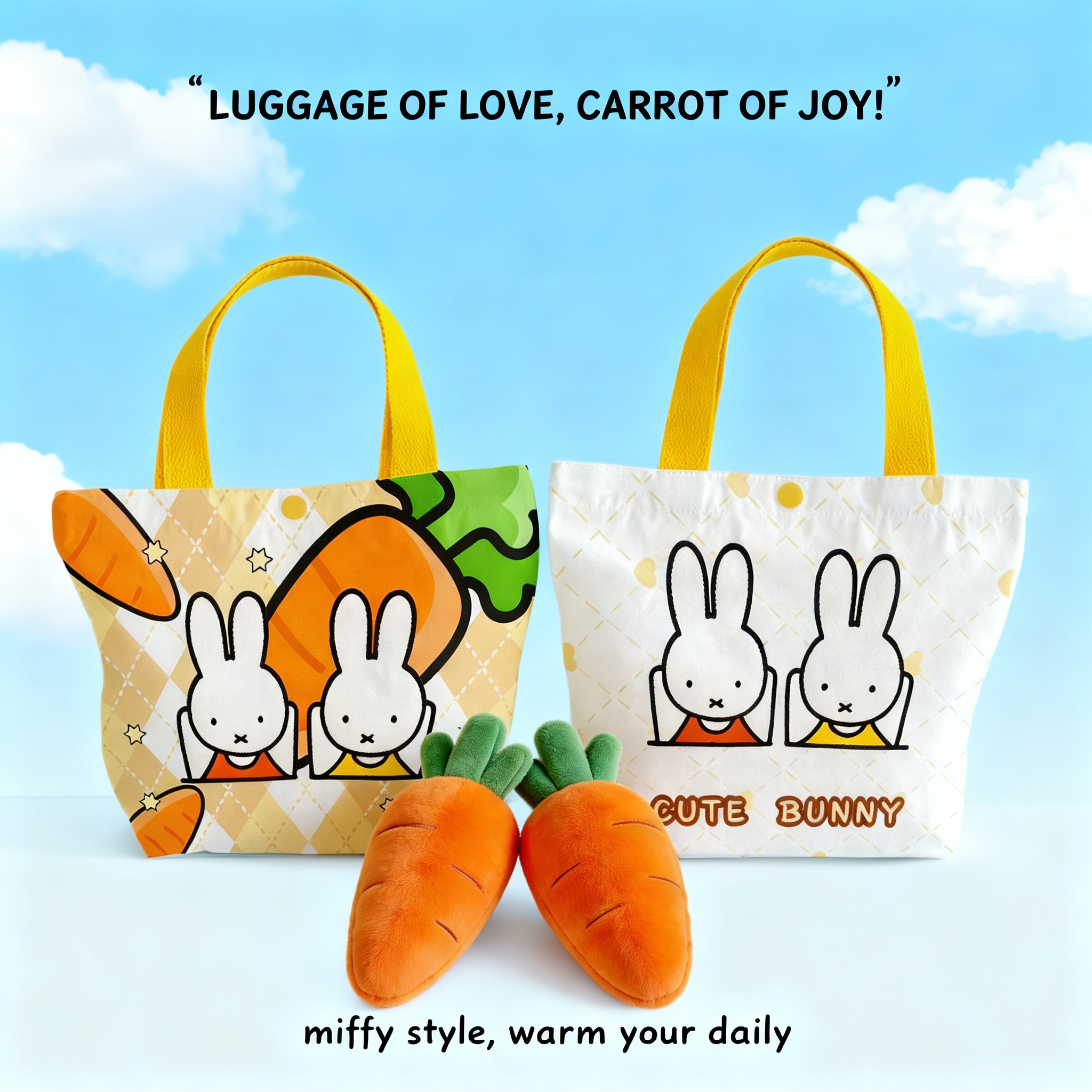 Creative Cartoon Miffy Rabbit  - Canvas Tote Bag ulasan dan harga