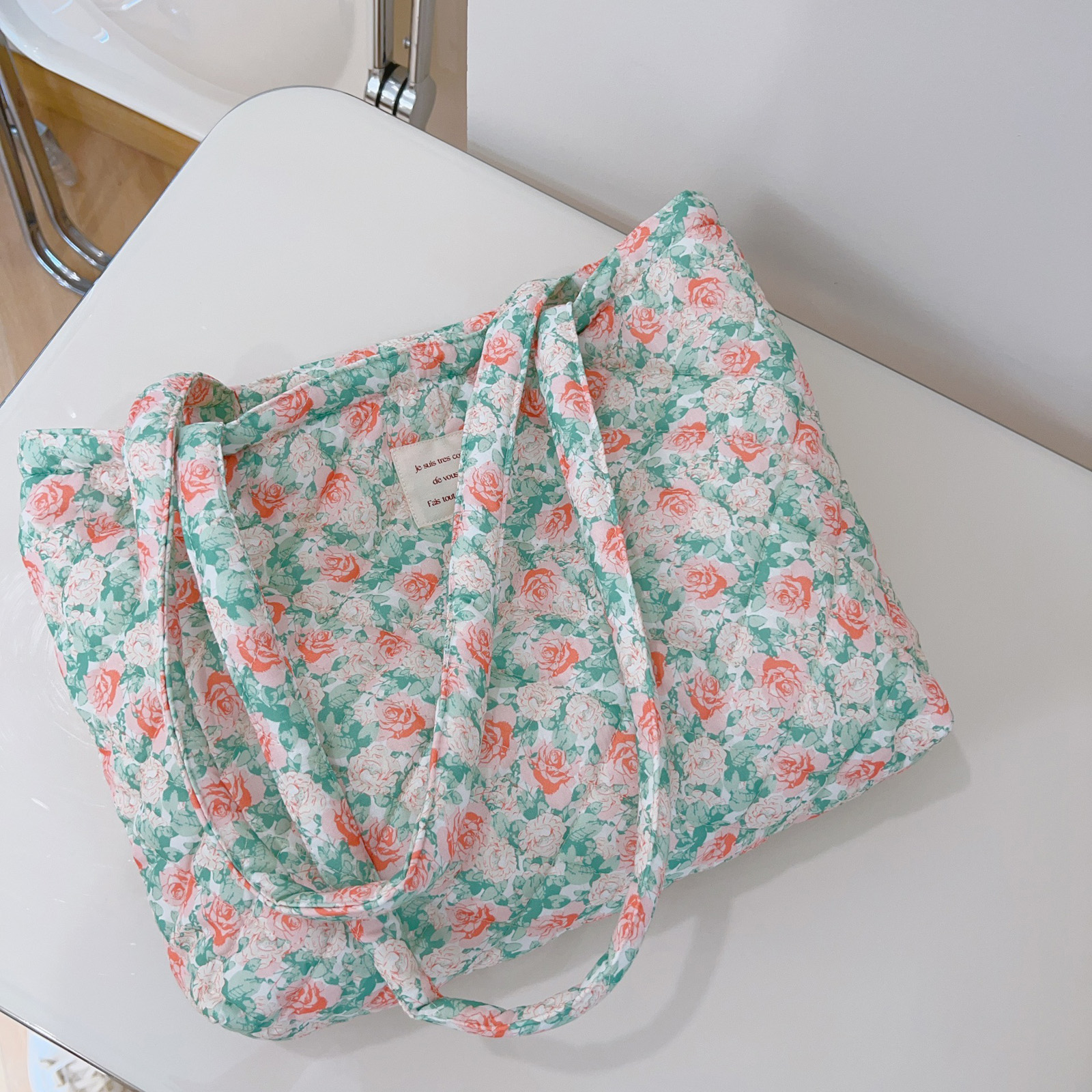 French Floral Quilted Tote Bag - Canvas Tote Bag ulasan dan harga
